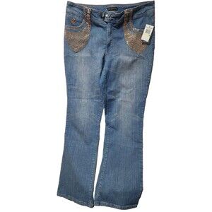 ROCA WEAR JEANS Women Size 18 Beaded  Light Wash Blue Stretch   see picturs